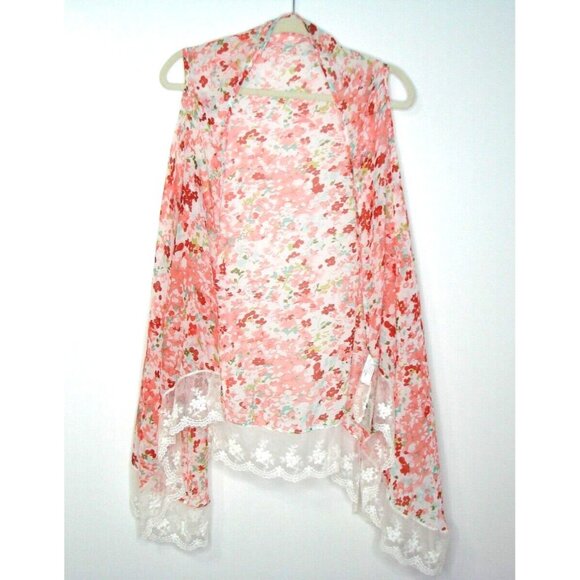 Cherry Floral Printed Lace Shrug Cover Up Lace Hem Women OSFM NWT All Jazzed Up - Picture 1 of 6